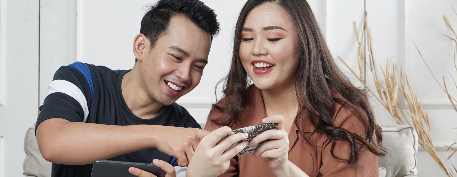 a man and woman playing a game