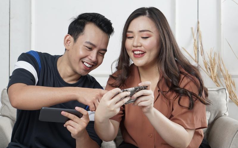a man and woman playing a game