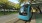 a blue and white tram