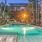 a swimming pool in a courtyard between buildings