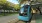 a blue and white tram