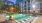 a swimming pool in front of a building