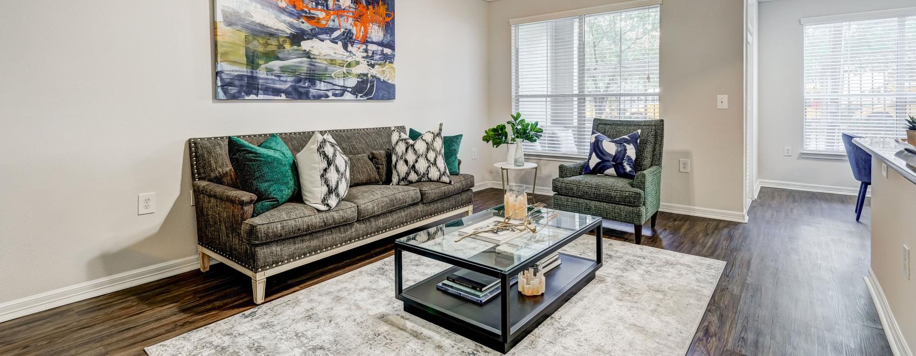 a living room with a couch and a coffee table
